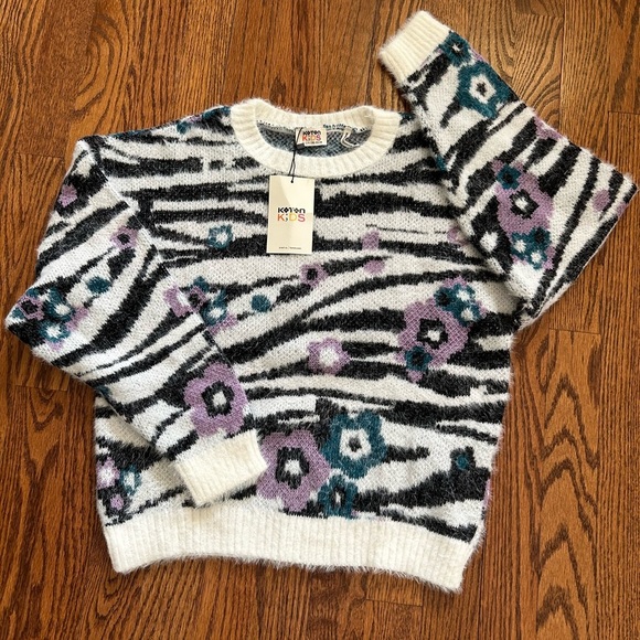 Koton Kids Zebra Floral Fuzzy Sweater Girls Size 11–12 - Picture 2 of 4